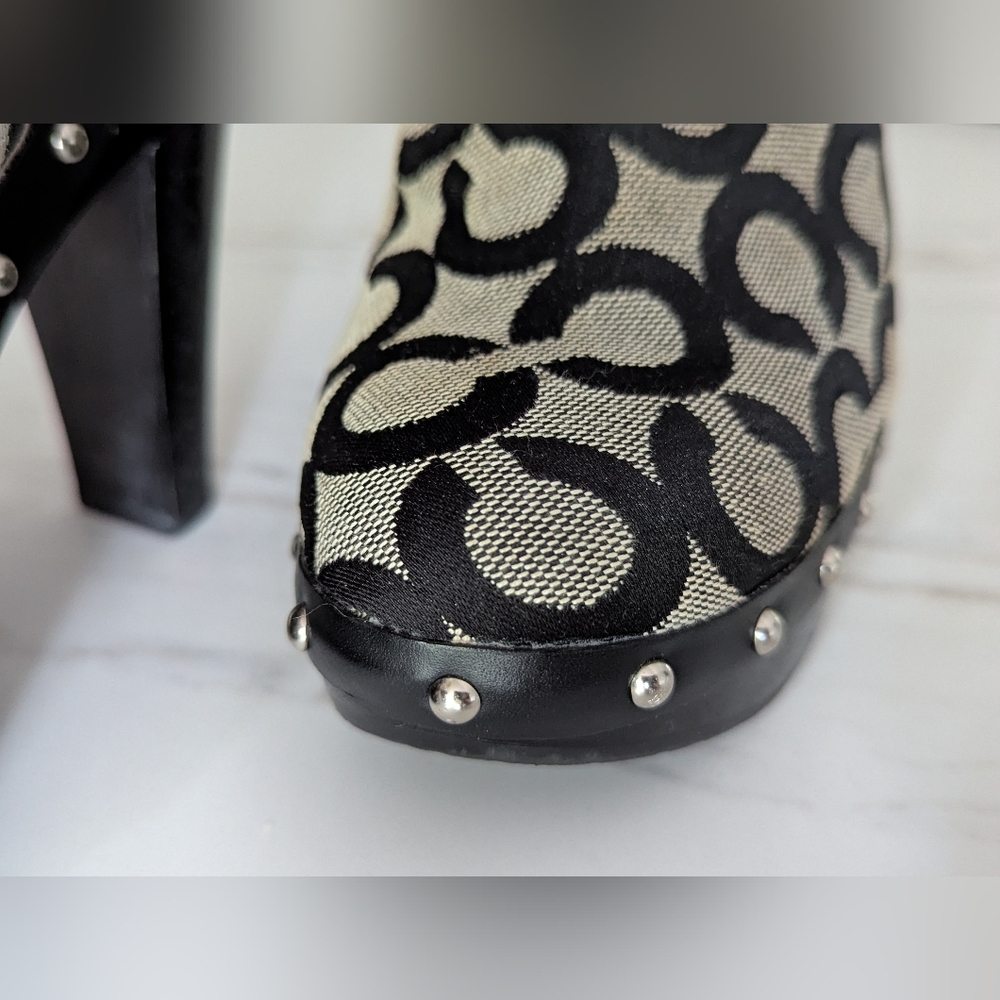 Coach Signature Canvas Mule Clogs - Black & Tan With C Monogram - Picture 10 of 16